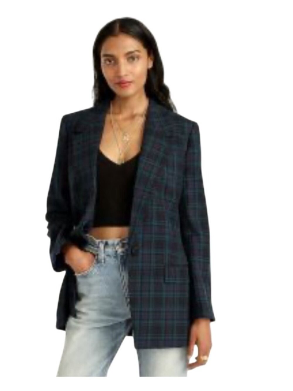 J.Crew Womens Willa Blazer Black Watch Tartan Wool Blend Size 6 preppy